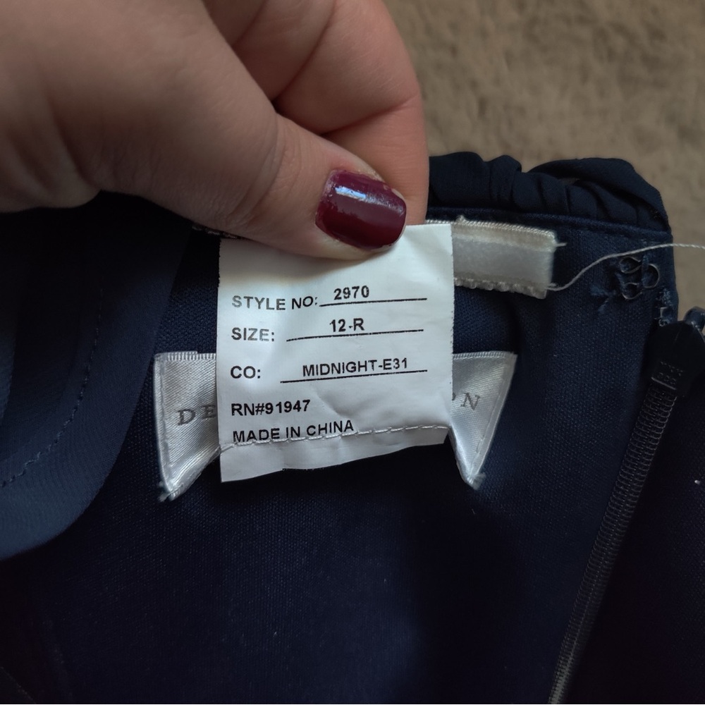 Dessy Collection Lux Off the Shoulder Chiffon Gown Navy Blue Maxi Dress Size 12 - Picture 7 of 8